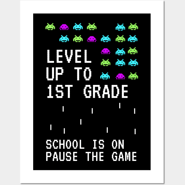 Level up to 1st Grade back to School kids Clothing Wall Art by Syressence